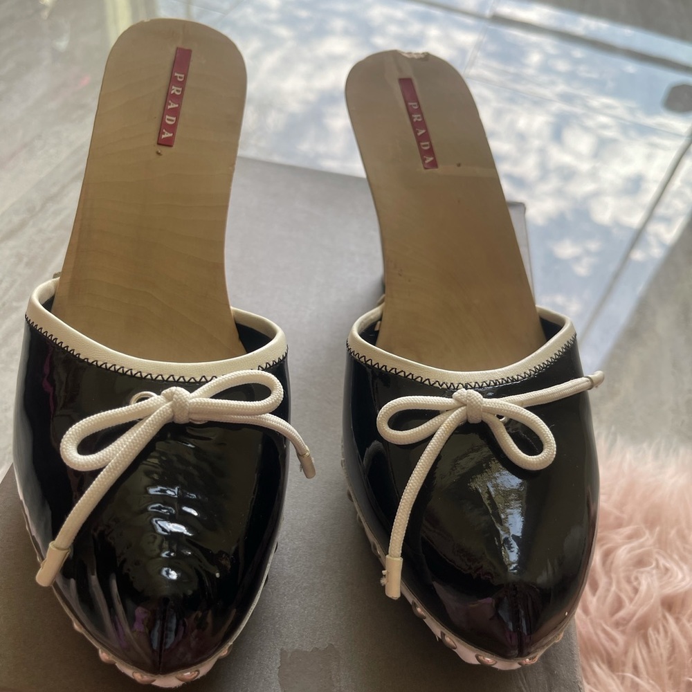 Used Prada Patton leather heals great condition size 10 black/white tanw… - Picture 6 of 9